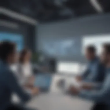 Virtual Meeting Engagement Employees engaged in a virtual meeting using intranet technology