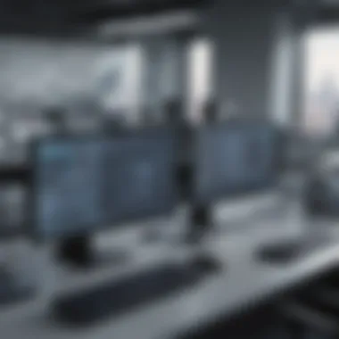 Exploring Cybersecurity Tools in a Business Environment A modern office setup showcasing cybersecurity tools