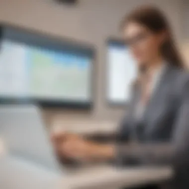 Travel agent utilizing booking software on a laptop