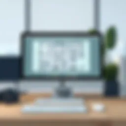 A modern workspace showcasing a digital floor plan on a MacBook