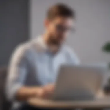 Entrepreneur Evaluating E-Commerce Options An entrepreneur analyzing e-commerce solutions on a laptop