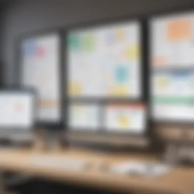 Productivity Workspace with Kanban Boards A productivity-focused workspace with Kanban boards displayed