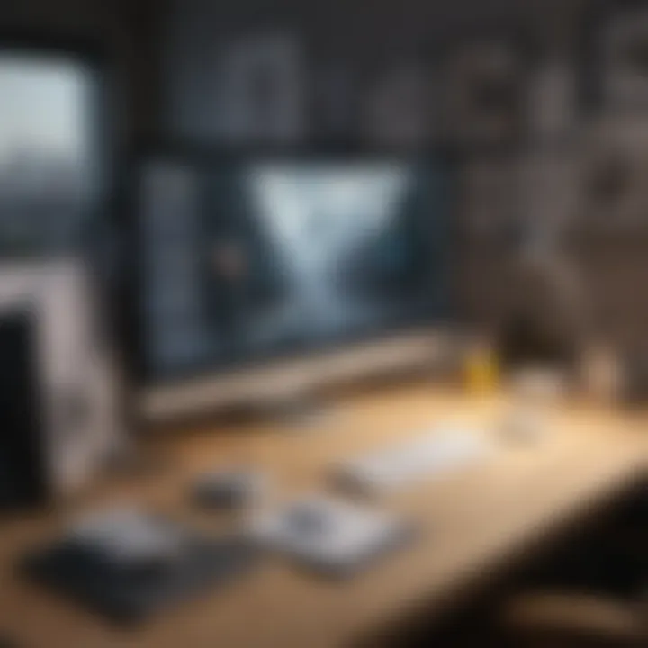 A creative workspace filled with animation sketches and digital tools.