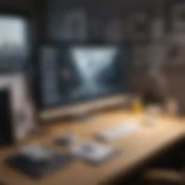 Creative Animation Workspace A creative workspace filled with animation sketches and digital tools.